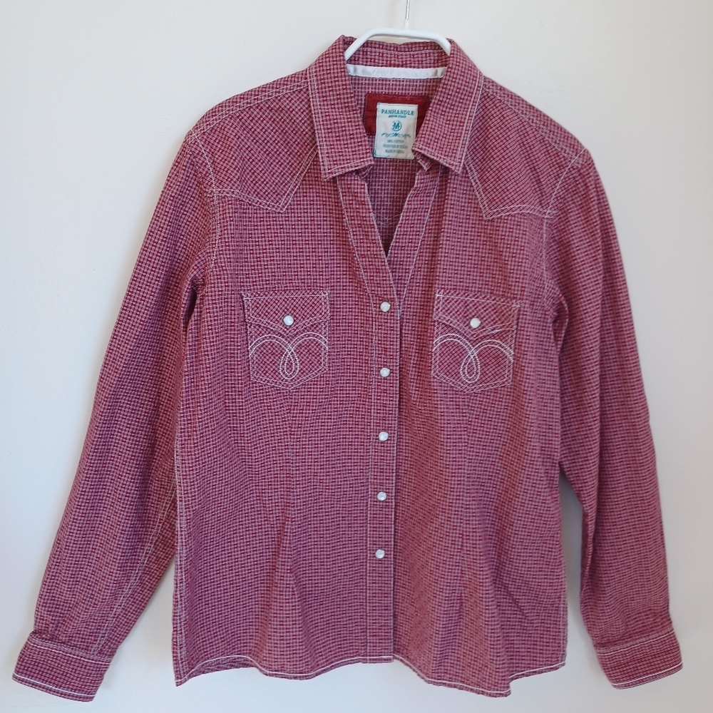Panhandle Rough Stock Shirt Long Sleeve Pearl Snap Western Pearl Snap Womens Med